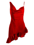 Azeeza Daphne Ruffled Mini Dress — Red — Size XS — Front View