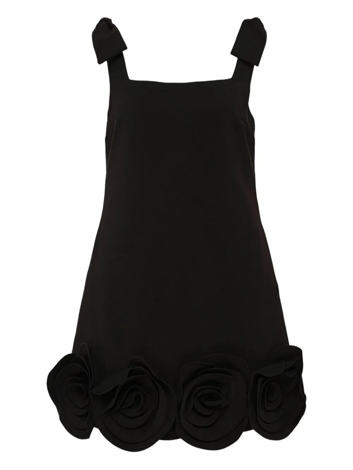 Self Portrait Floral Applique Mini Dress — Black — Size XS — Front View