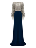 Jenny Packham Wanderlust Sequin Embellished Maxi Dress — Black/ Blue — Size S — Front View