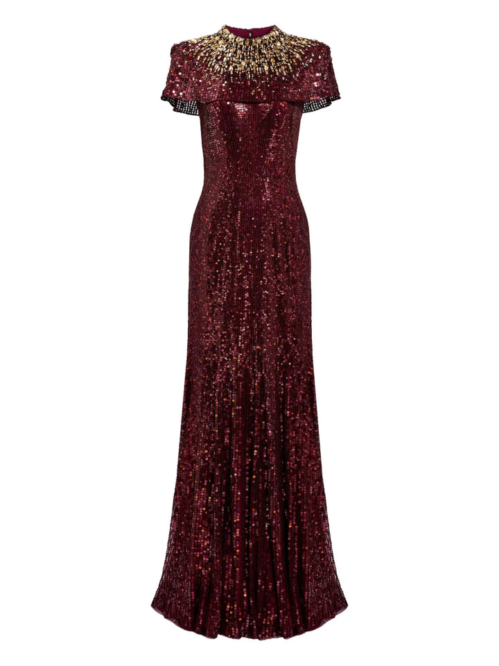 Jenny Packham Radiant Sequin Embellished Gown — Red — Size XS — Front View