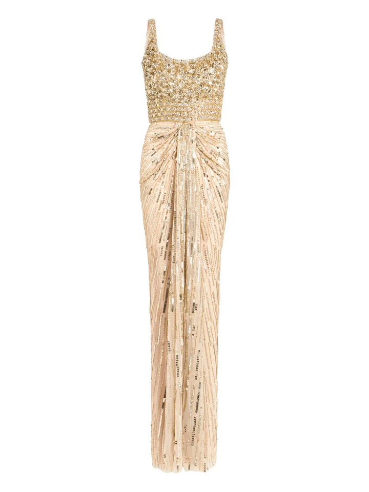 Jenny Packham Embellished Draped Elixir Dress — Gold — Size XS — Front View