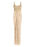 Jenny Packham Embellished Draped Elixir Dress — Gold — Size XS — Front View