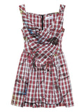 Vivienne Westwood Plaid Draped Mini Dress — Red — Size XS — Front View