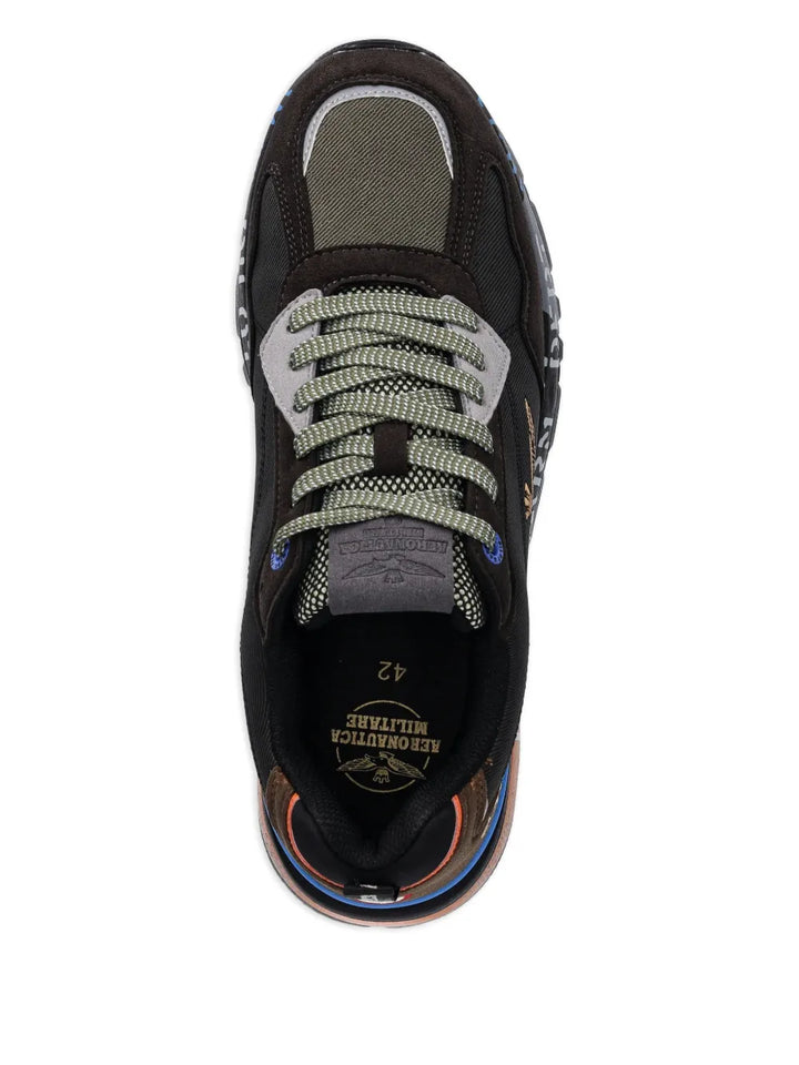 Aeronautica Militare Lettering-Print Sneakers — Black / Brown — Size US M 5.5 - US W 7 — Top View