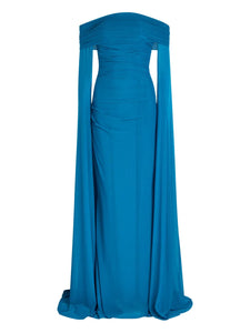 Talbot Runhof Off Shoulder Gown — Blue — Size M — Front View