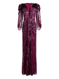 Jenny Packham Xenia Sequin Embellished Maxi Dress — Red/ Purple — Size S — Front View