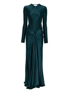 Victoria Beckham Cut Out Long Sleeve Maxi Dress — Blue — Size XS — Front View