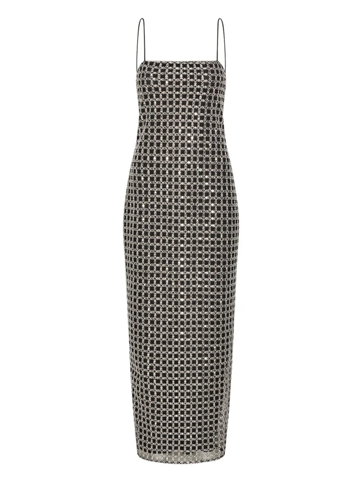 Rotate Birger Christensen Beaded Slip Maxi Dress — Black — Size XS — Front View