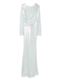 Atu Body Couture Sequin Embellished Drapped Maxi Dress — Blue — Size S — Front View
