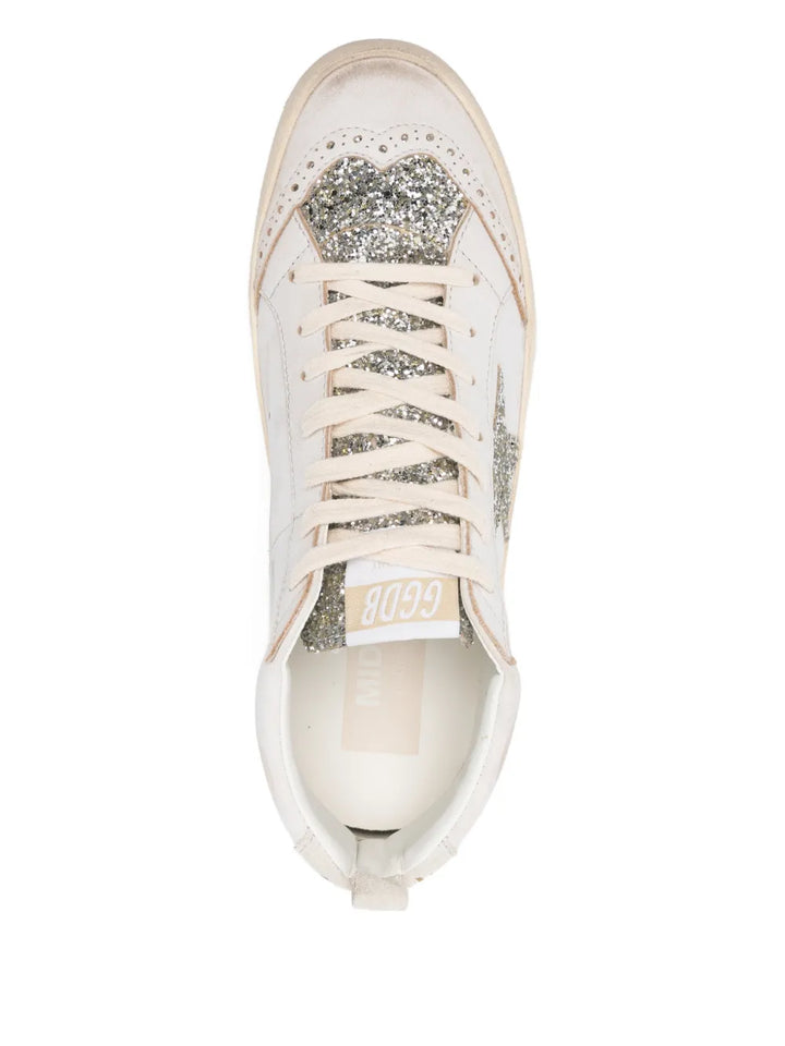 Golden Goose Mid Star Glitter-Star Round-Toe — Beige — Size US M 3.5 - US W 5 — Top View