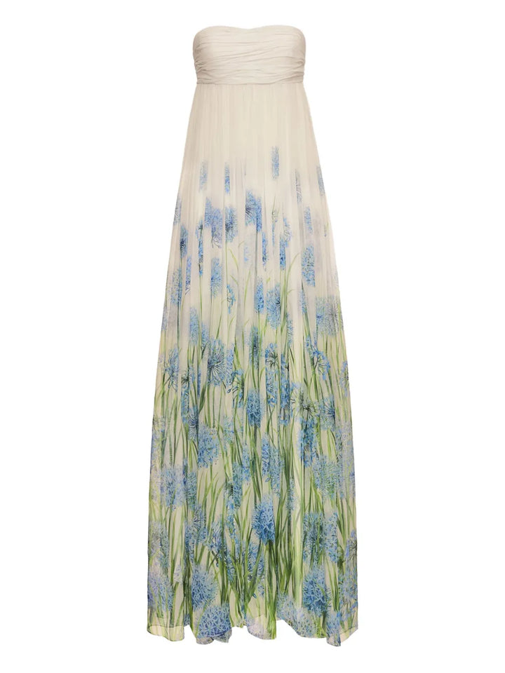 Oscar De La Renta Allium Chiffon Gown — Beige — Size XS — Front View