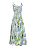 Oscar De La Renta Allium Embroidered Dress — Beige/ Blue/ Red — Size XS — Front View
