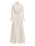 Oscar De La Renta Long Sleeve Maxi Dress — Off White/ White — Size XS — Front View