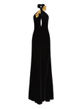 Oscar De La Renta Leaf Embellishment Velvet Gown — Black/ Gold — Size XS — Front View