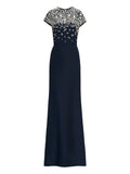Oscar De La Renta Mosaic Pattern Embroidered Gown — Blue/ Navy/ Red — Size XS — Front View