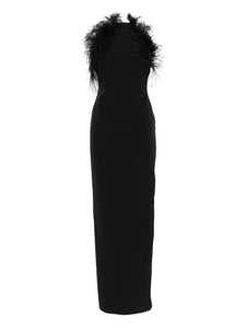 The Attico Feather Trim Maxi Dress — Black — Size S — Front View