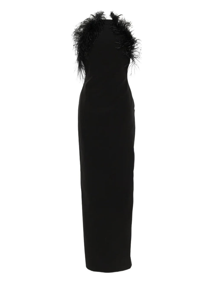 The Attico Feather Trim Maxi Dress — Black — Size S — Front View