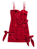 Area Bow Bandage Mini Dress — Red — Size XS — Front View