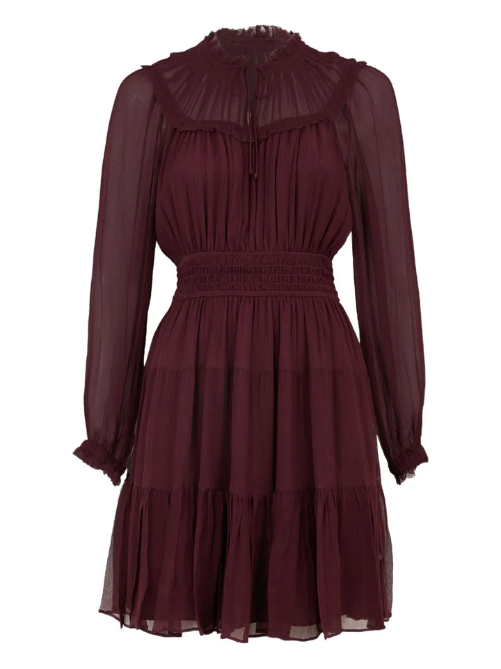 Ulla Johnson Ava Silk Mini Dress — Brown/ Red — Size S — Front View