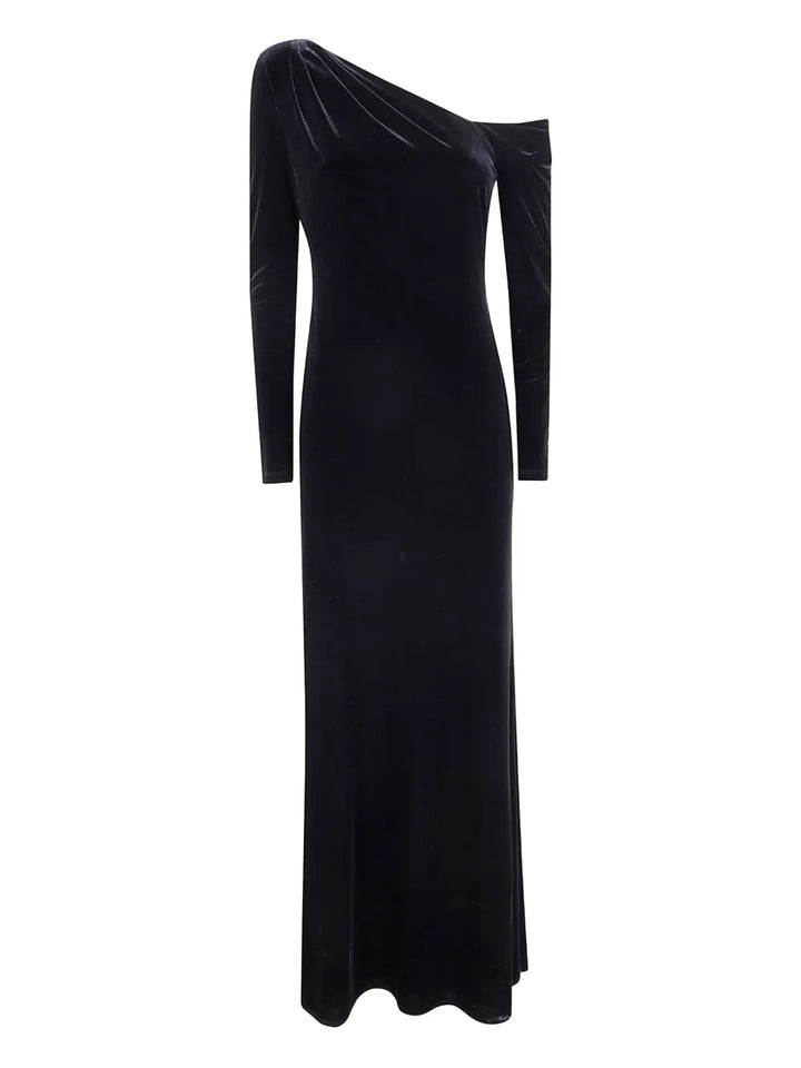 Lauren Ralph Lauren One Shoulder Velvet Dress — Black — Size S — Front View