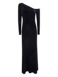 Lauren Ralph Lauren One Shoulder Velvet Dress — Black — Size S — Front View