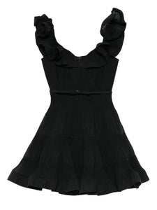 Zimmermann Pleated Frill Mini Dress — Black/ Red — Size XXL — Front View