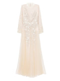 Saiid Kobeisy Embroidered Velvet Gown — Taupe/ Red — Size S — Front View