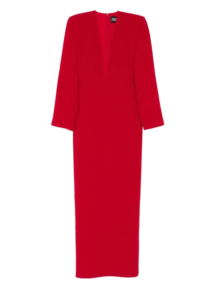 Solace London V Neck Maxi Dress — Red — Size XS — Front View