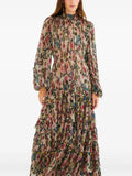 Farm Rio Ruffled Floral Maxi Dress — Green/ Pink — Size XS — Front View
