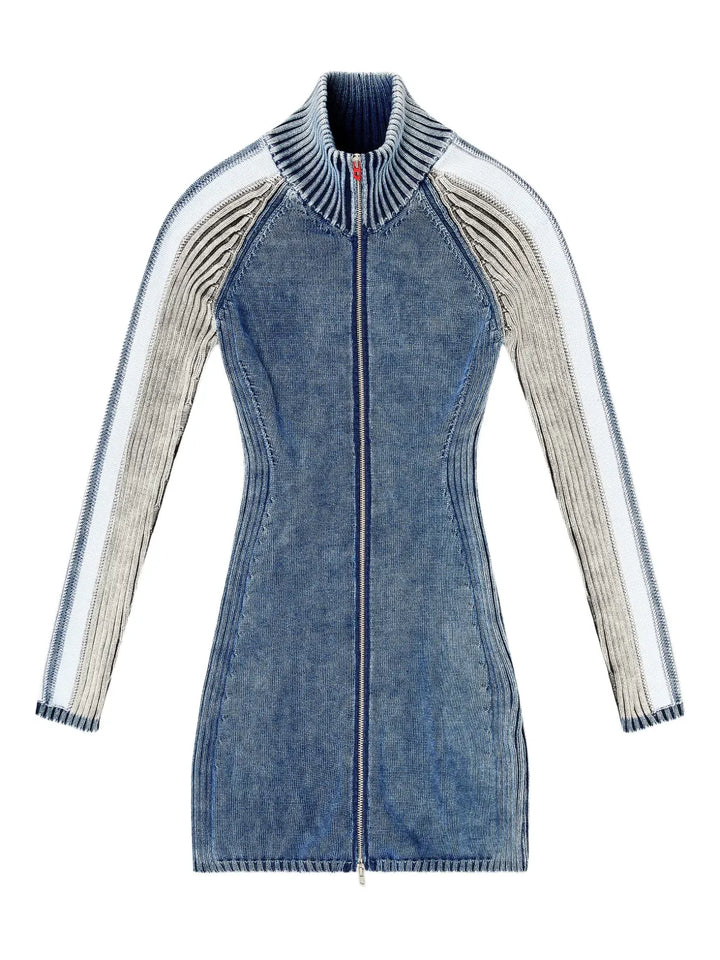 Diesel M Estelle Ribbed Zip Mini Dress — Blue — Size XS — Front View