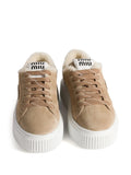 Miu Miu Logo-Embroidered Suede — Beige — Size US M 3.5 - US W 5 — Top View