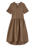 Ganni Checked V Neck Dress — Brown/ Red — Size S — Front View