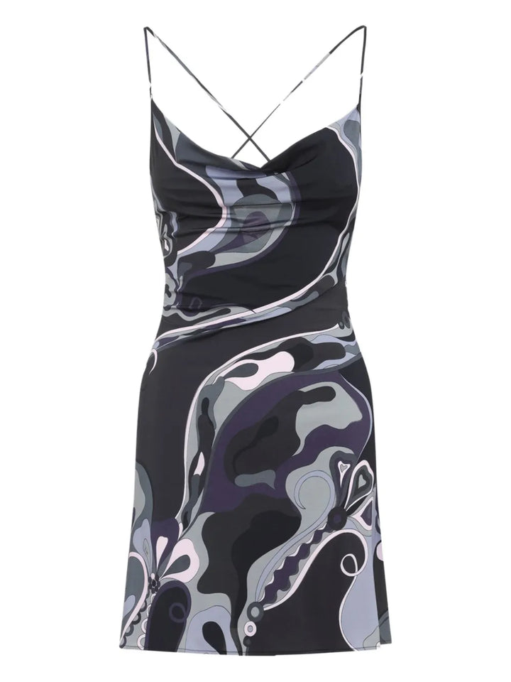 Pucci Cowl Neck Abstract Print Dress — Black — Size XS — Front View