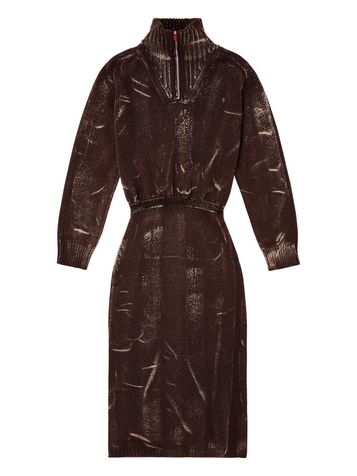 Diesel M Marcelle Zipped Turtleneck Midi Dress — Brown/ Red — Size S — Front View