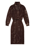 Diesel M Marcelle Zipped Turtleneck Midi Dress — Brown/ Red — Size S — Front View
