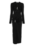 Christopher Esber Crystal Pendant Open Twist Midi Dress — Black — Size S — Front View
