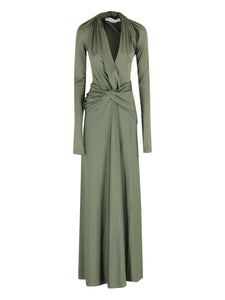Victoria Beckham Twisted Long Sleeve Gown Dress — Green — Size XS — Front View