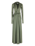 Victoria Beckham Twisted Long Sleeve Gown Dress — Green — Size XS — Front View