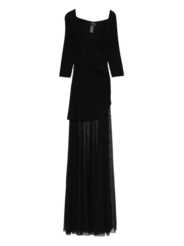 Norma Kamali Draped Design Mesh Panelled Maxi Dress — Black — Size XS — Front View