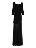 Norma Kamali Draped Design Mesh Panelled Maxi Dress — Black — Size XS — Front View
