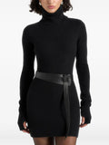 Maniere De Voir Kalia Turtleneck Belted Knitted Mini Dress — Black — Size XS — Front View