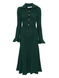 Self Portrait Collared Knitted Midi Dress — Red/ Green — Size XL — Front View