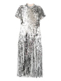 Self Portrait Sequin Midi Dress — Silver — Size XS — Front View