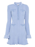Self Portrait Pearl Trim Knit Mini Dress — Tan/ Blue — Size XS — Front View