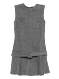 Self Portrait Herringbone Buckled Mini Dress — Grey/ Red — Size XS — Front View