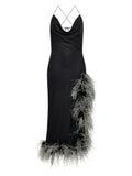 Oseree Lumiere Plumage Asymmetric Dress — Black — Size S — Front View