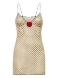 Oseree Lumiere Rose Pois Mini Dress — Beige/ Black — Size XS — Front View