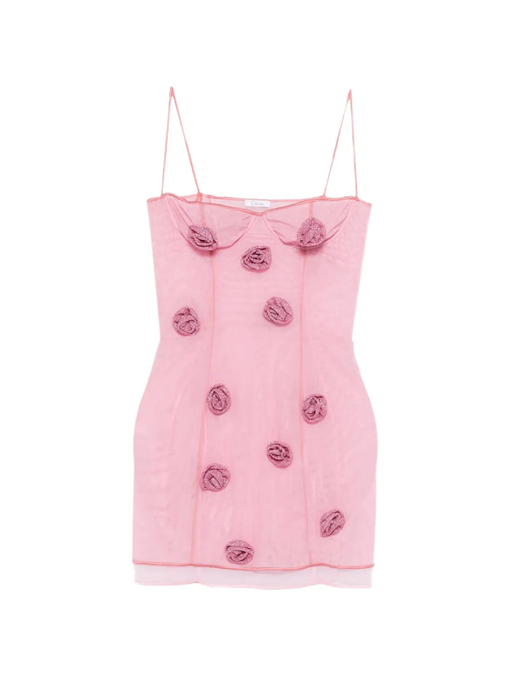 Oseree Rose Balconette Mini Dress — Pink — Size M — Front View