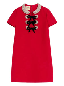Valentino Garavani Embroidered Crepe Couture Mini Dress — Red — Size XS — Front View