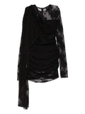 The Andamane Xenia Lace Draped Mini Dress — Black/ Red — Size M — Front View